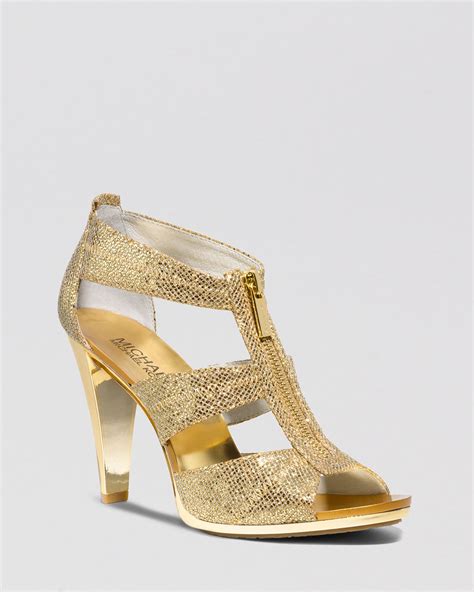 golden michael kors shoes|Michael Kors sandals with heel.